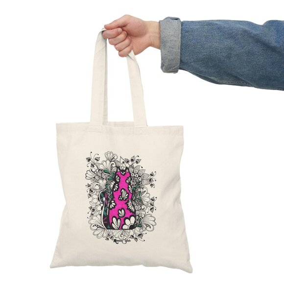 Single Cat Small Tote Bag by Momma Balisti - Reusable Canvas Bag @MommaBalisti - Picture 2 of 4